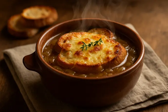 Soupe à l’oignon de Cambrai gratinée