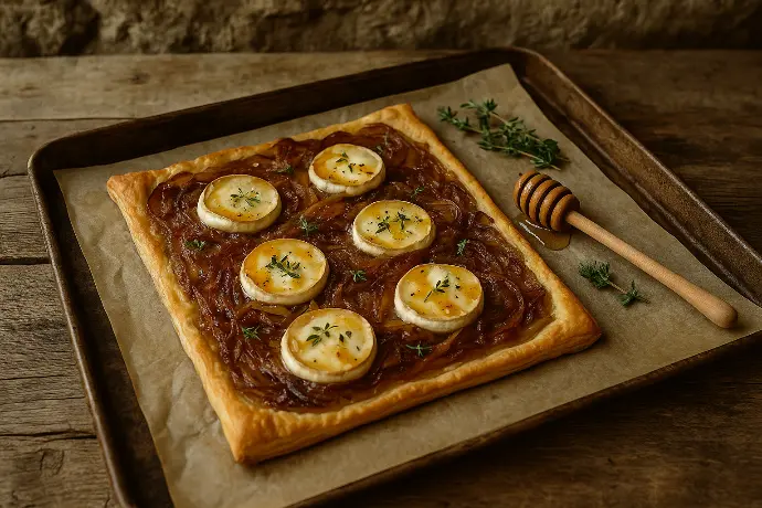 Tarte fine chèvre-miel-oignon