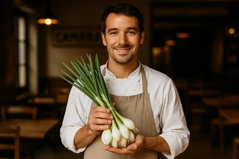 Cuisinier avec oignon de cambray